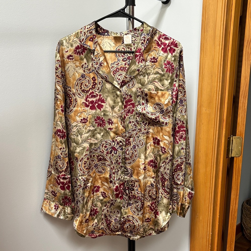 Elegant Floral Satin Pajama Top - Multicolor